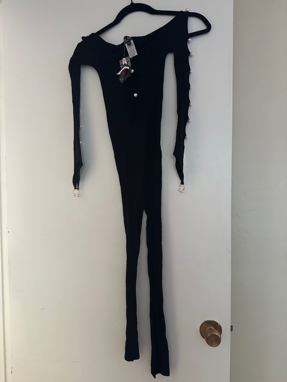 Hot Miami Styles Black Long Sleeve Jumpsuit with Button Accents